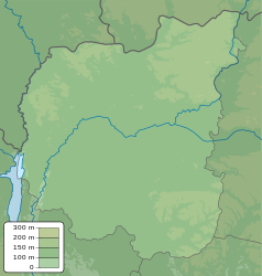 Mapa konturowa obwodu czernihowskiego, w centrum znajduje się punkt z opisem „źródło”, natomiast po lewej nieco na dole znajduje się punkt z opisem „ujście”