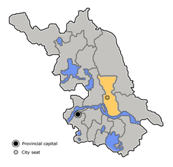 Taizhou is highlighted on this map