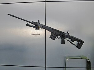 Chukavin SVCH sniper rifle in Russian pavilion at Dubai Airshow 2023