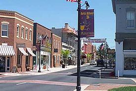 View of downtown Manassas looking east on Center Street.