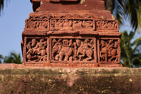 Terracotta relief on a Dolmancha at Shyamsundar