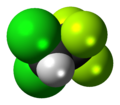 Prostorski model 2,2-dikloro-1,1,1-trifluoroetanove molekule