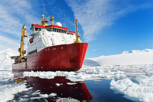 HMS Protector, a Royal Navy Antarctic patrol ship HMS Protector Assisting the Antarctic Community. MOD 45156397.jpg