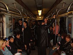 Inside of a Baku underground train