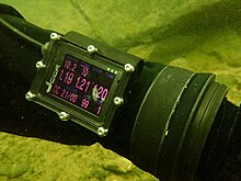Dive computer showing three oxygen cell readings from a CCR in the middle row JJ Rebreather at Blue Rock Quarry PC290151.jpg