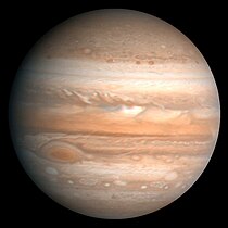 Jupiter med Den Store Røde Plet til venstre