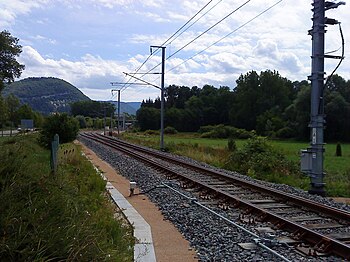 Aiguillage sur la ligne du Haut-Bugey à l'entrée de la gare de Brion-La Cluse
