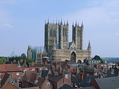 Lincoln Cathedral, England, has two west towers and a huge crossing tower topped for 200 years by the world's tallest spire.