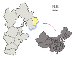 Qinhuangdaon sijainti Hebeissa, alla sijainti Kiinassa.