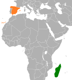 Карта с указанием месторасположения Мадагаскара и Испании