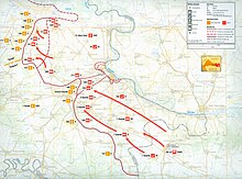 Map showing JNA military operations in eastern Slavonia, Syrmia and Baranja from September 1991 to January 1992, indicating movements from Serbia to cut off and reduce Vukovar and to capture territory south of Osijek.