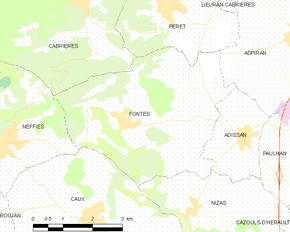 Poziția localității Fontès