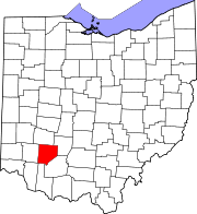 Kort over Ohio med Clinton County markeret