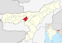 मानचित्र जिसमें मरिगाँव ज़िला মৰিগাঁও জিলা Morigaon district हाइलाइटेड है