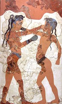 Minoan youths boxing, Knossos fresco. Earliest...