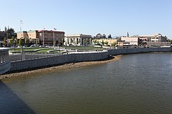 View of the Napa River flood wall, including part of downtown.