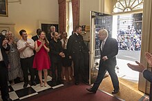 Johnson entering 10 Downing Street for the first time as prime minister on 24 July 2019 New PM Johnson enters Number 10.jpg