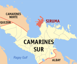 Mapa ng Camarines Sur na nagpapakita sa lokasyon ng Siruma.