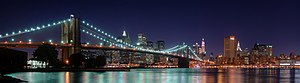 Night Panorama of Brooklyn Bridge and Financia...