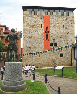 Portugaleteko Salazar dorrea eta Lope Gartzearen irudia.