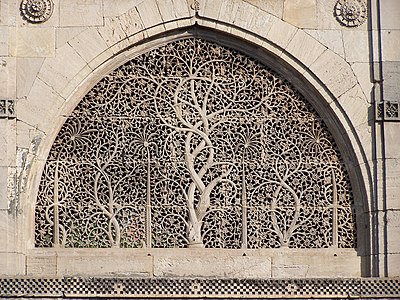 Jali in Sidi Saiyyed mosque in Ahmedabad exhibiting traditional Indian tree of life motif.