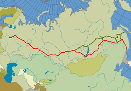 Trans-Siberische spoorlijn op de kaart