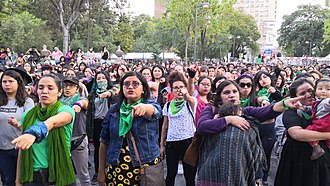 Mexican women performing the protest song "Un violador en tu camino" (A Rapist in Your Path) Un violador en tu camino - ensayo en la Alameda Central de la Ciudad de Mexico.jpg