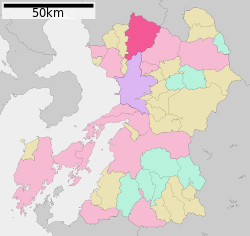 Location of Yamaga in Kumamoto Prefecture