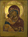 "Theotokos" "Eleusa" (Merciful) egg tempera, gold leaf on wood, sm 32x24