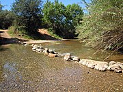 Stepping stone crossing next to a fording point on the river