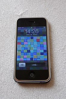 iPhone (first generation), the first commercially released device running iOS, then called iPhone OS (2007) Apple iPhone 2G 8GB (16).jpg