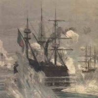 French ships Inconstant and Comète under fire in the Paknam incident, 13 July 1893