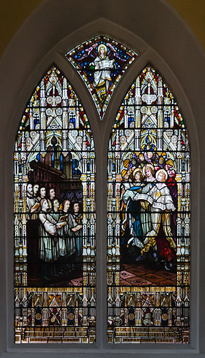Second north window with stained glass depicti...
