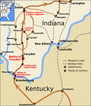 Battle of Corydon with Morgan's Raid in southern Indiana.svg