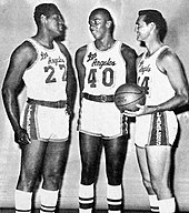 Elgin Baylor (left) and Jerry West (right) led the team to a total of ten NBA Finals appearances in the 1960s and 1970s. Nicknamed "Mr. Clutch", West's silhouette is featured on the NBA's official logo. Baylor, Chambers and West.jpeg