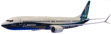 A 737 MAX 10 model from the 2018 Berlin Airshow. This variant has yet to be certified as of April 2024. Boeing 737 MAX 10 model ILA 2018.png