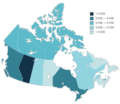 Miniatura para Lista de províncias e territórios do Canadá por IDH