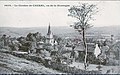 Le bourg de Caurel vu depuis les hauteurs surplombant le bourg (carte postale Émile Hamonic, vers 1920).