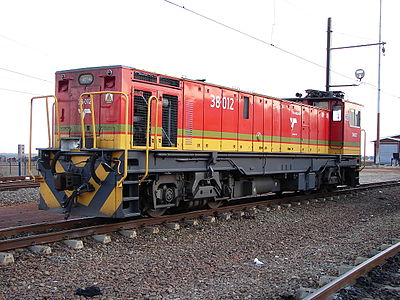 No. 38-012 in Transnet Freight Rail livery at Sentrarand, Gauteng, 18 May 2013