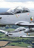 Крупный план ирландского авиационного корпуса Pilatus PC-9 в полете.