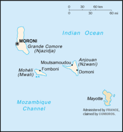 جزیره مایوت با رنگ کرمی تیره در نقشه مشخص شده است