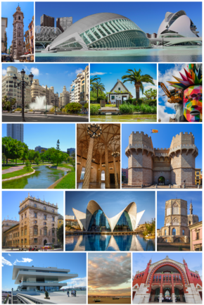 Collage de la ciudad de Valencia, capital de la Comunidad Valenciana, España.png