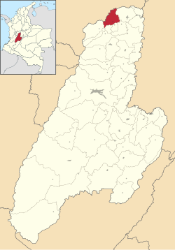 Location of the municipality and town of Fresno, Tolima in the Tolima Department of Colombia.