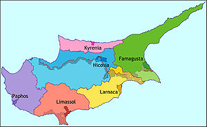 Map of Cyprus showing districts