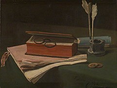 François Bonvin, Still Life with Books, Papers and Inkwell, NG3234