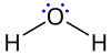 Структурна формула води з двома електронними парами позначеними крапками.