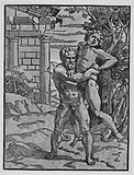 「ヘーラクレースとアンタイオス」ラファエロ・サンティ原画、1510年-1530年頃、メトロポリタン美術館蔵