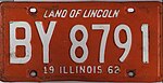 Номерной знак Иллинойса 1962 года - Номер BY 8791.jpg