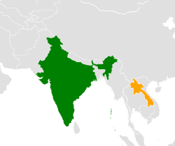 Карта с указанием местоположения Индии и Лаоса