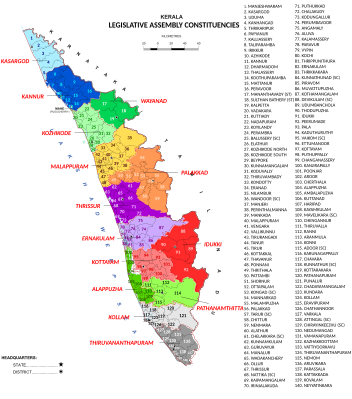 Map of the Kerala Legislative Assembly constituencies, with names Legislative assembly constituencies in Kerala.svg